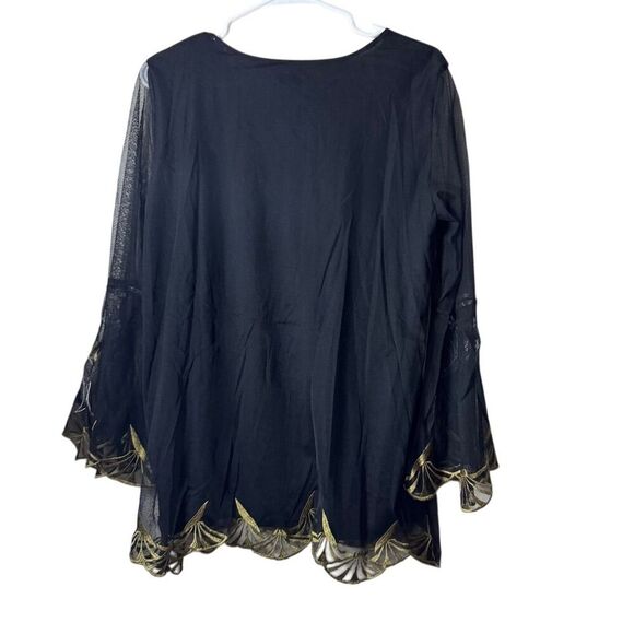 Alfani Women's Plus L Black Embroidered Bell Sleeve Floral Blouse - Picture 2 of 5